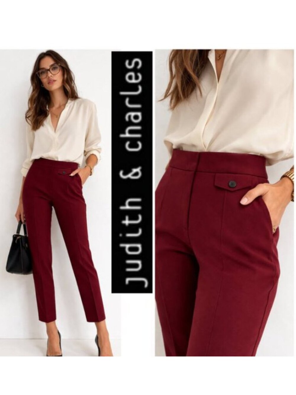 Judith & Charles Wool Tailored Burgundy Slim Ankle Dress Pants Size 6